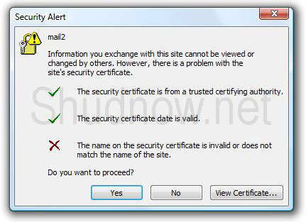 outlook 2010 certificate error